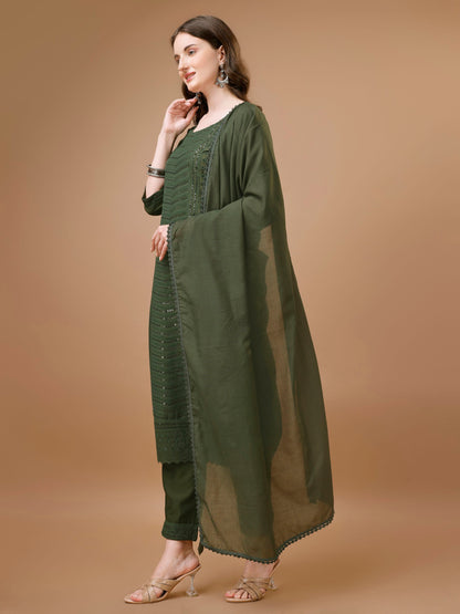 Women's Embroidered Silk Blend Kurta Pyjama & Dupatta Set