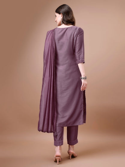 Women's Embroidered Silk Blend Kurta Pyjama & Dupatta Set