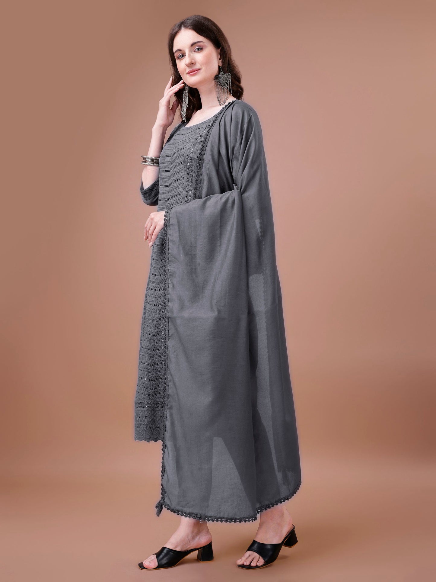 Women's Embroidered Silk Blend Kurta Pyjama & Dupatta Set