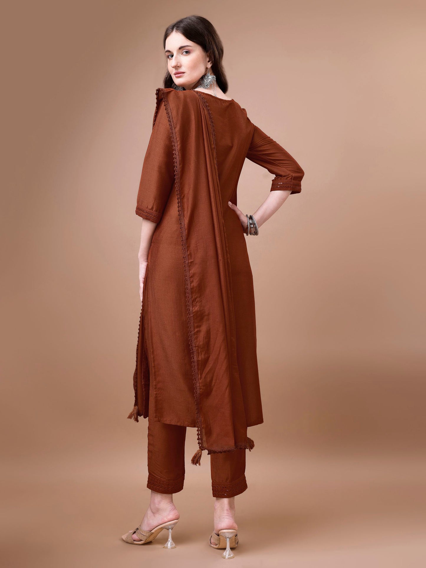 Women's Embroidered Silk Blend Kurta Pyjama & Dupatta Set