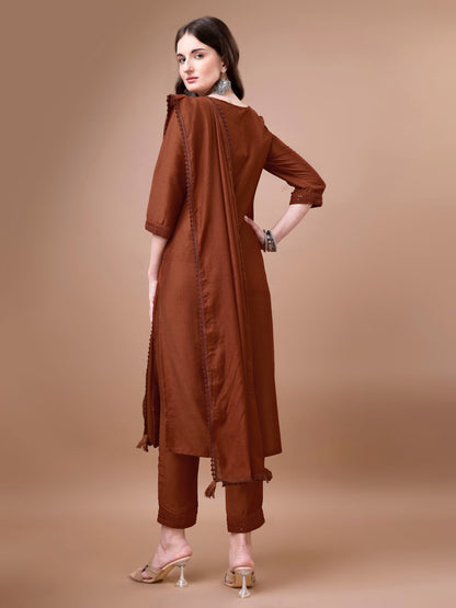 Women's Embroidered Silk Blend Kurta Pyjama & Dupatta Set