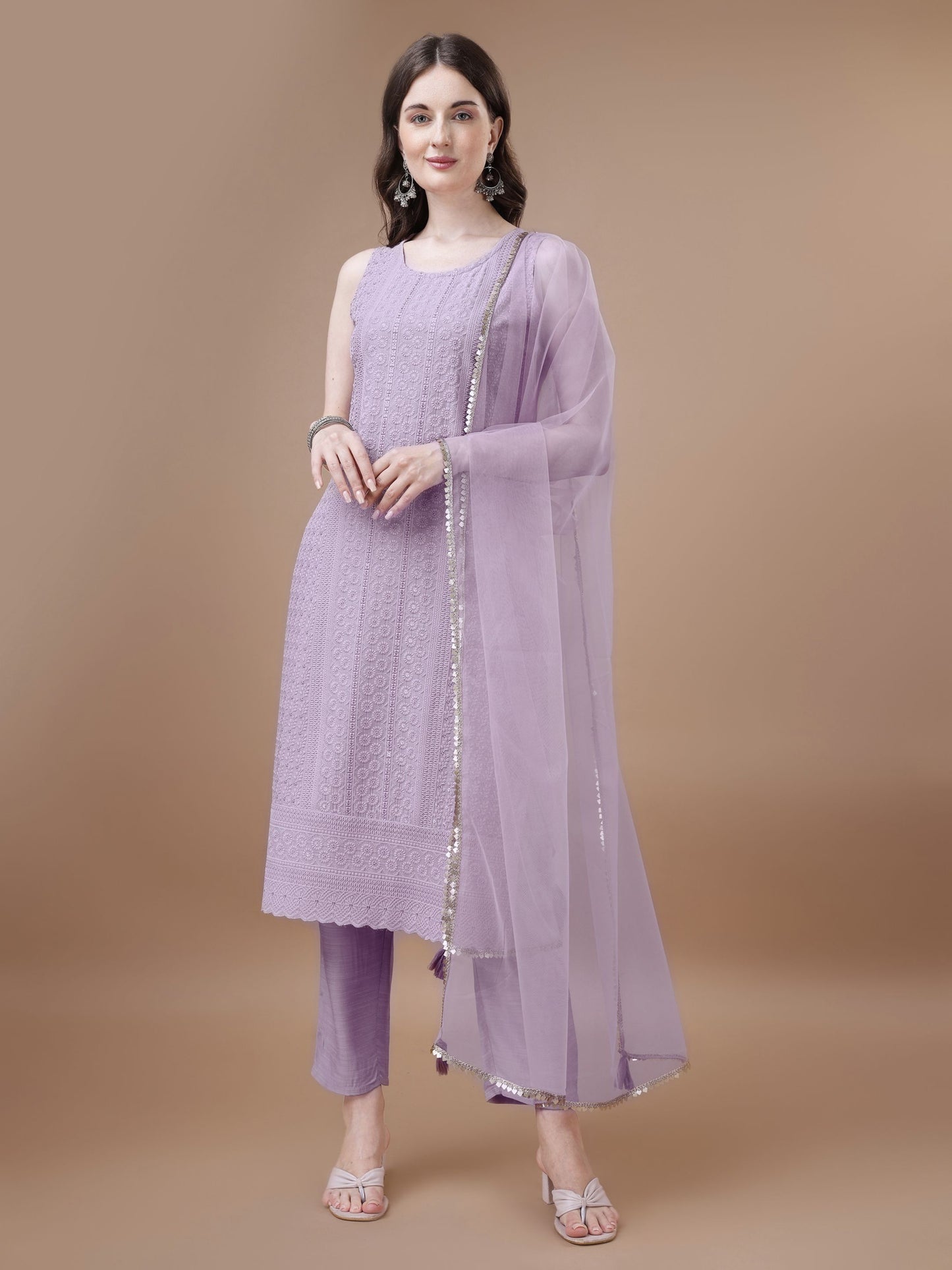 Women's Embroidered Silk Blend Kurta Pyjama & Dupatta Set