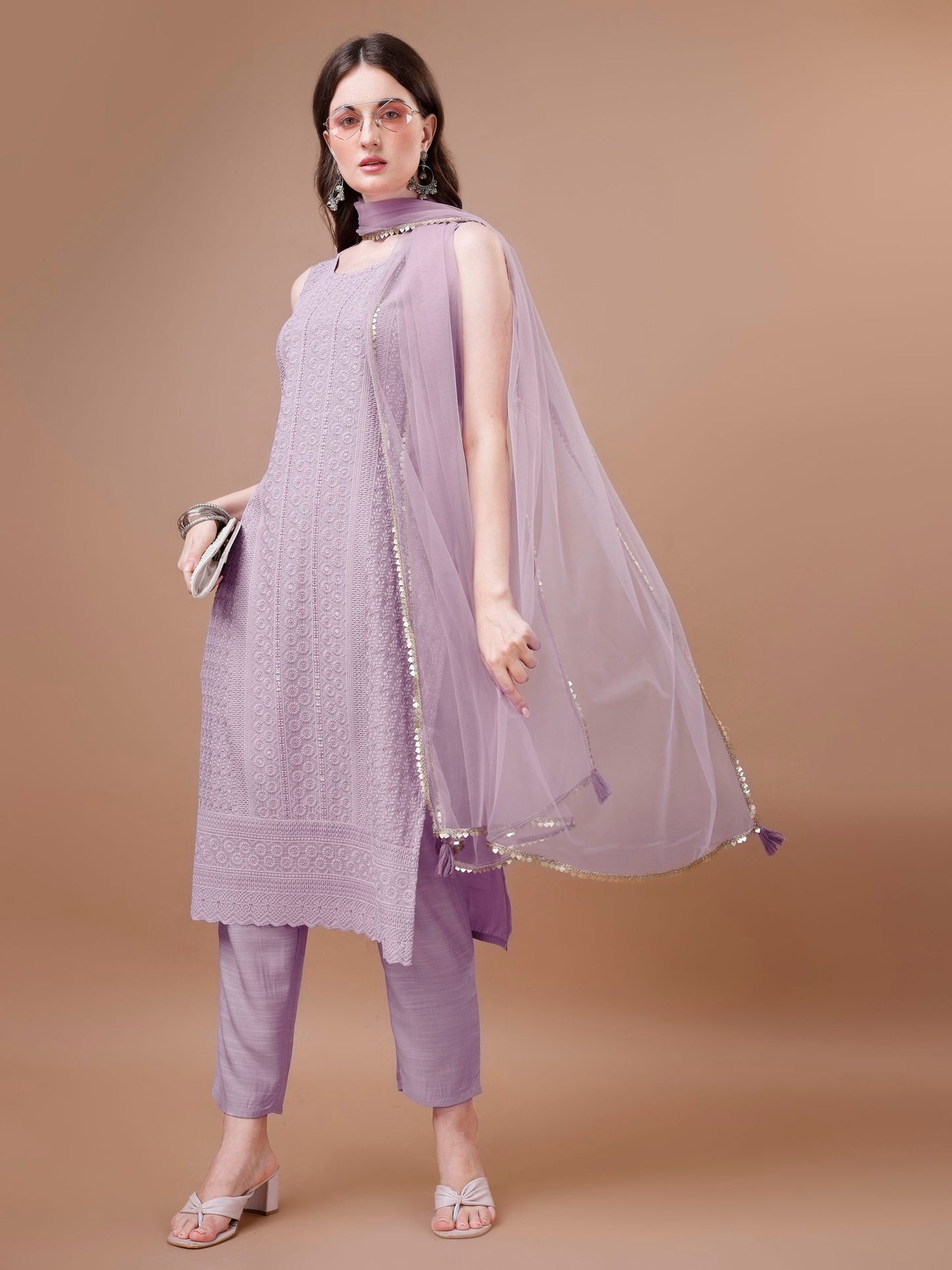 Women's Embroidered Silk Blend Kurta Pyjama & Dupatta Set