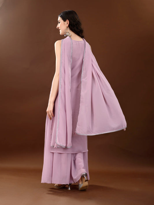 Women's Embroidered Georgette  Kurta Palazzo and Dupatta Set