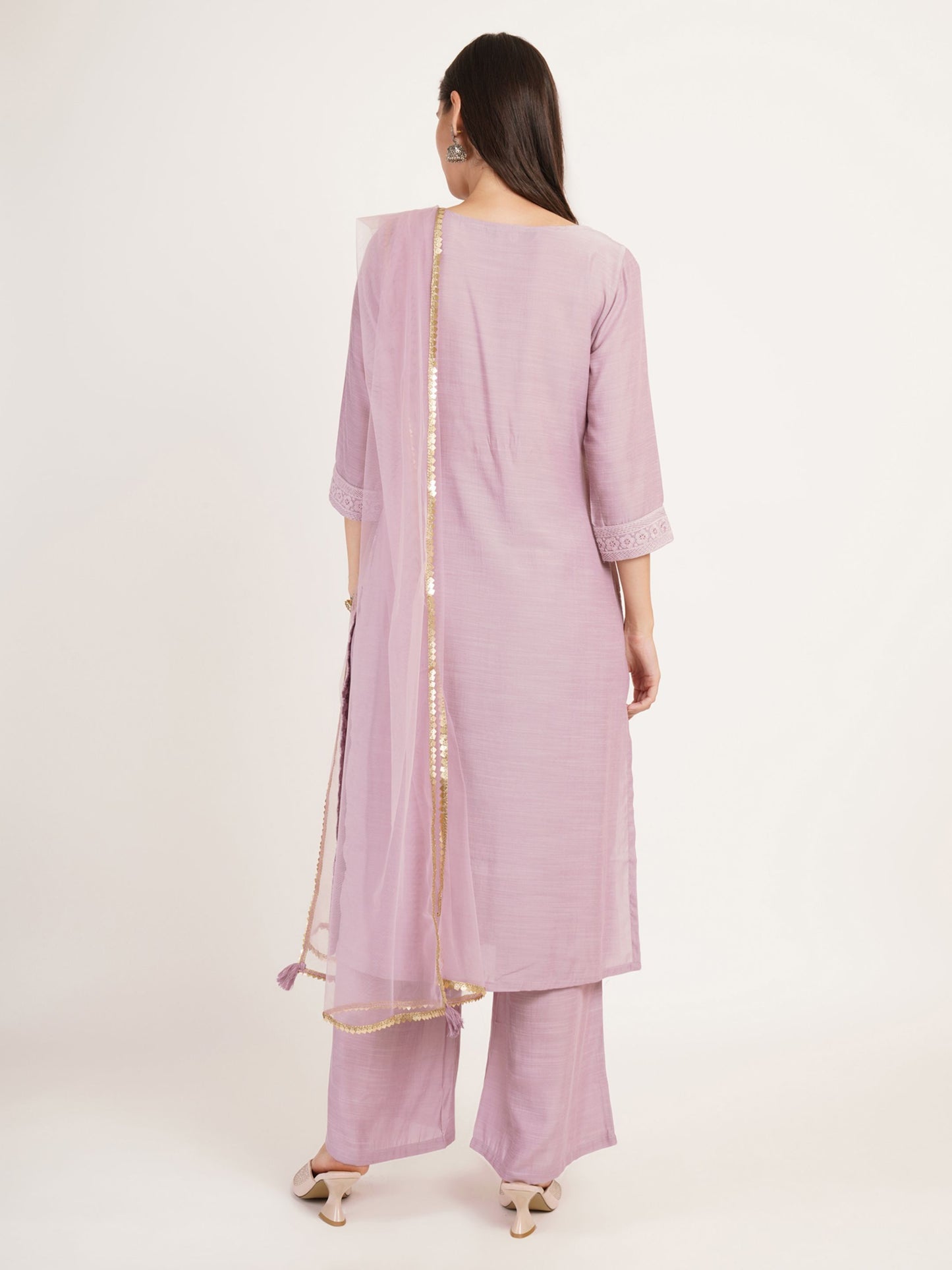 Women's  Embroidered Silk Blend Kurta and Palazzo Set