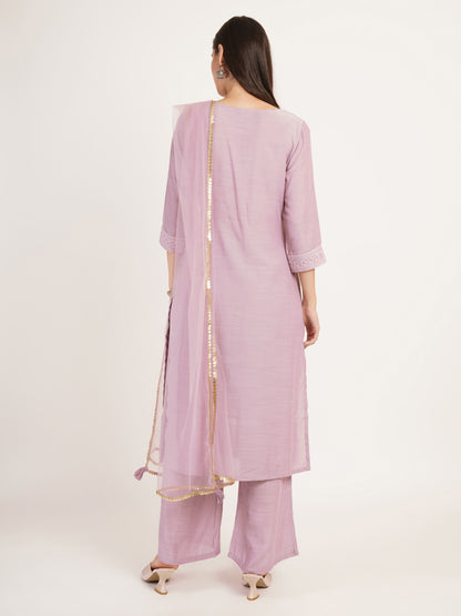 Women's  Embroidered Silk Blend Kurta and Palazzo Set