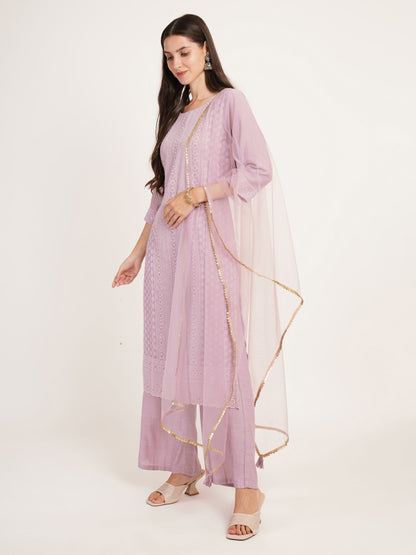 Women's  Embroidered Silk Blend Kurta and Palazzo Set