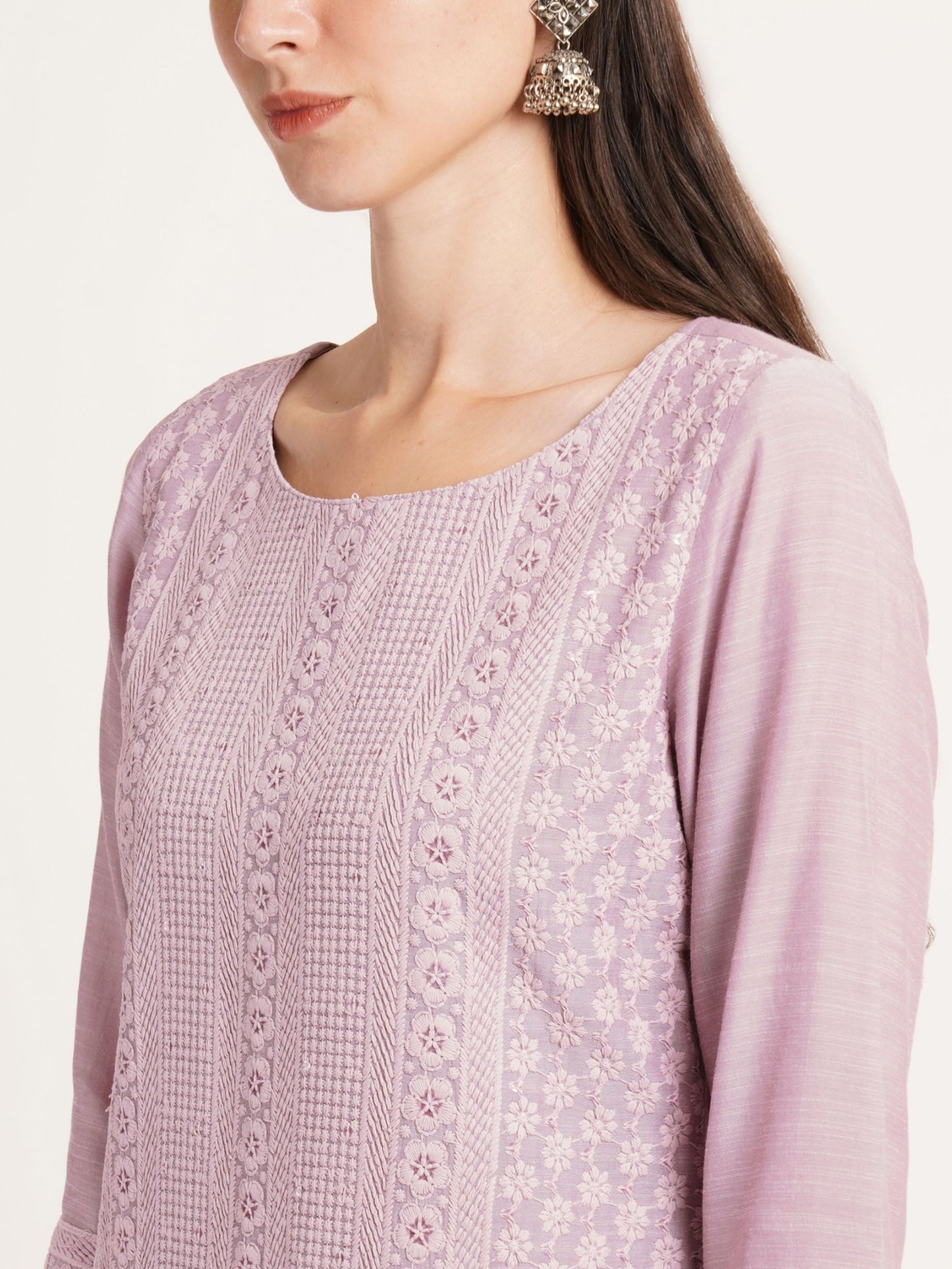 Women's  Embroidered Silk Blend Kurta and Palazzo Set