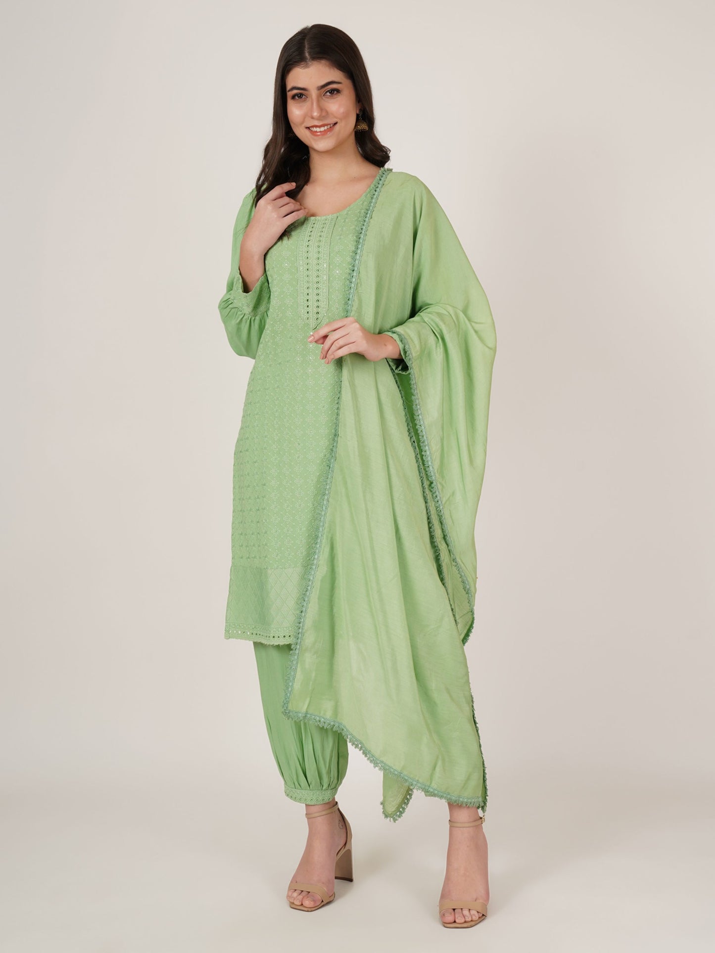 Women's  Embroidered Rayon Kurta Pyjama & Dupatta Set