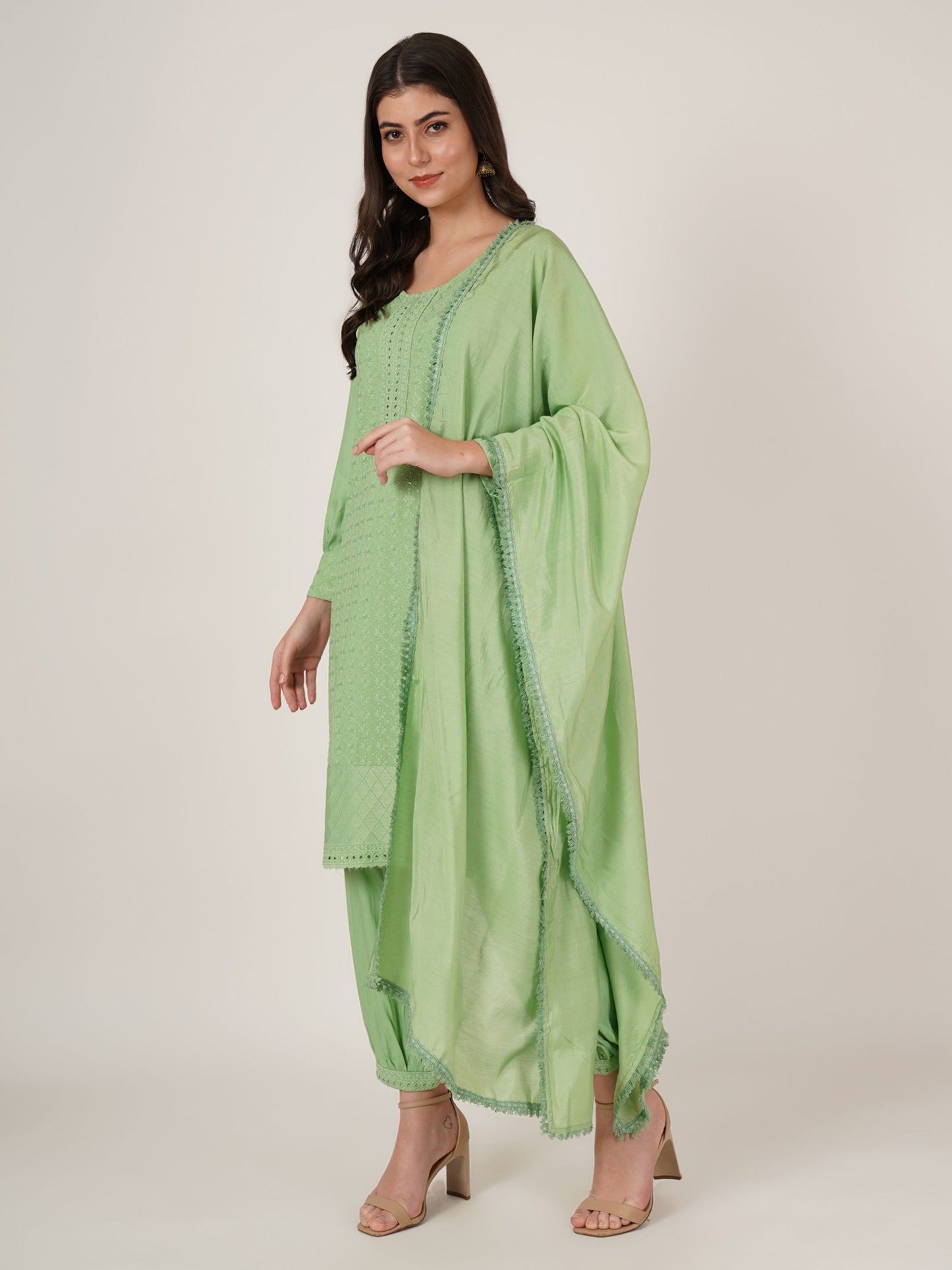 Women's  Embroidered Rayon Kurta Pyjama & Dupatta Set