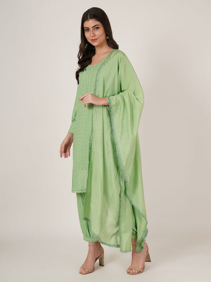 Women's  Embroidered Rayon Kurta Pyjama & Dupatta Set
