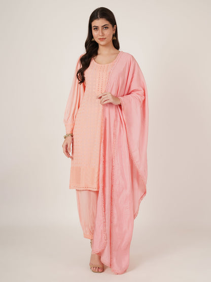 Women's Embroidered Rayon Kurta Pyjama & Dupatta Set