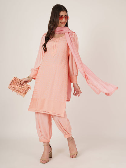 Women's Embroidered Rayon Kurta Pyjama & Dupatta Set