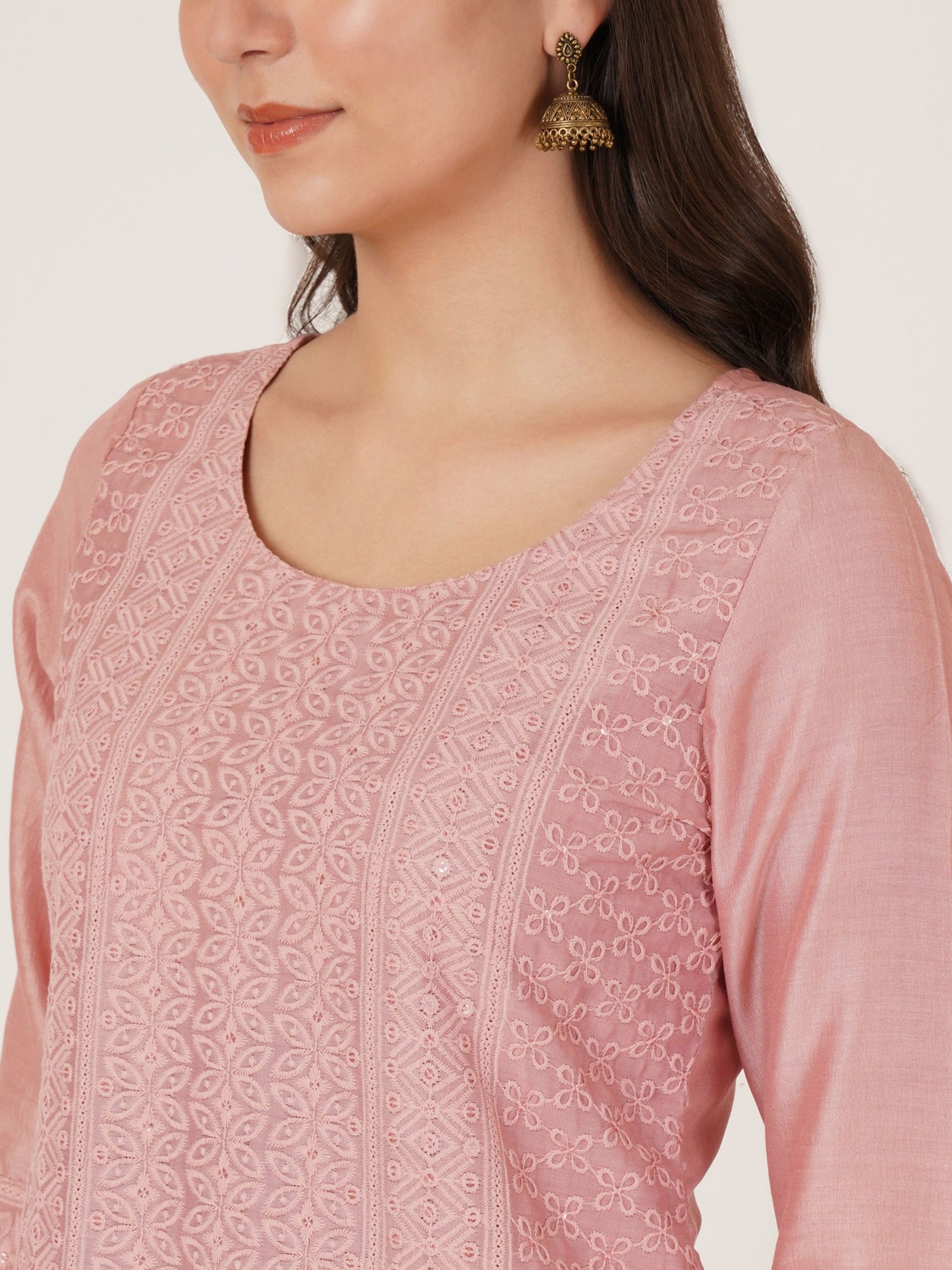 Women's  Embroidered Silk Blend  Kurta Pyjama & Dupatta Set