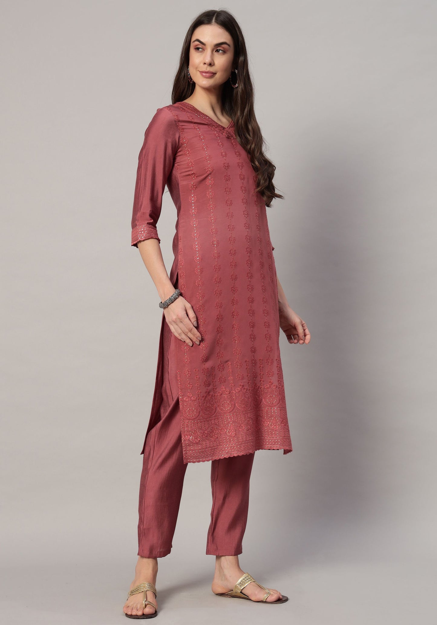 Women's Embroidered Silk Blend  Kurta Pyjama & Dupatta Set