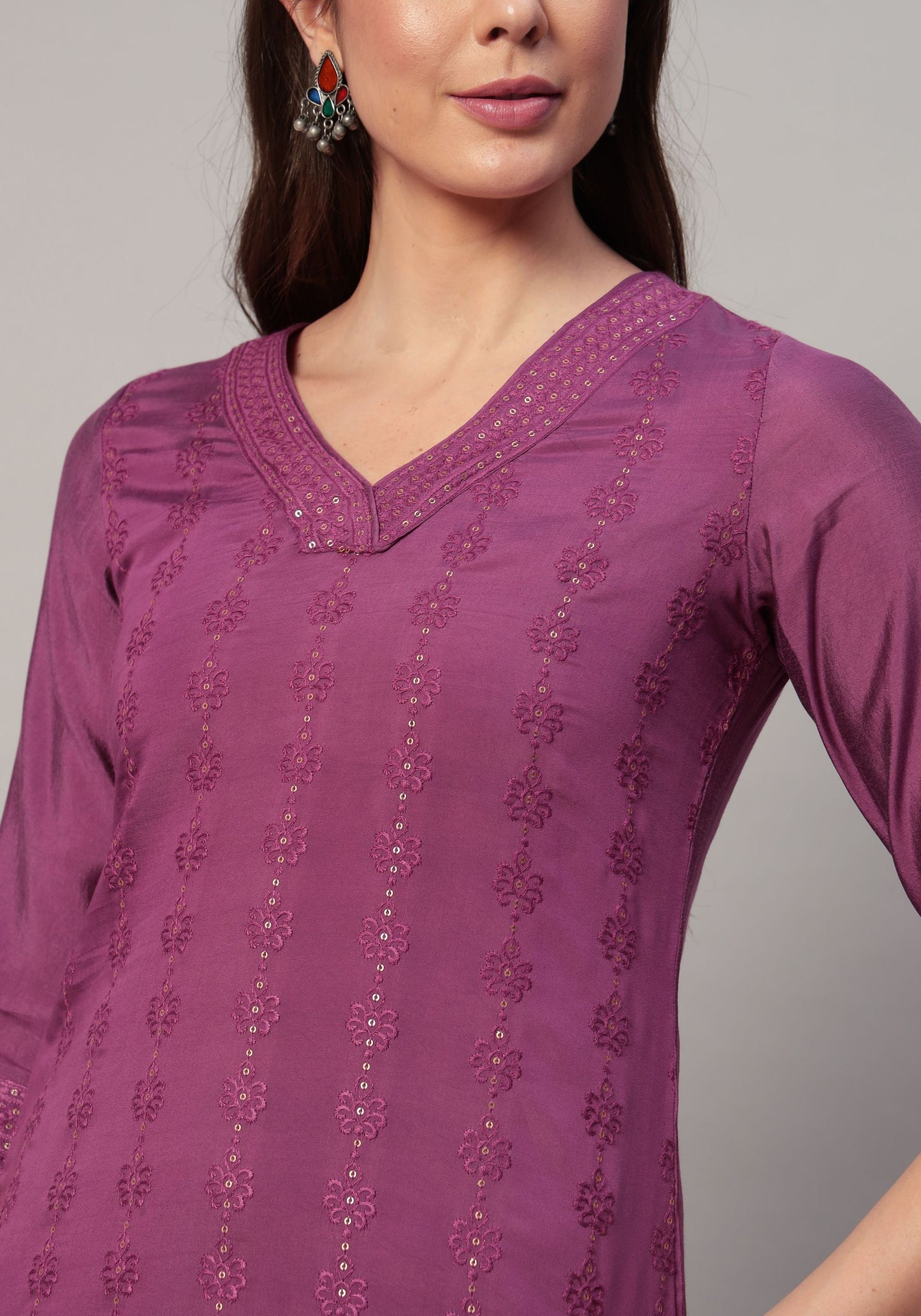 Women's Embroidered Silk Blend  Kurta Pyjama & Dupatta Set