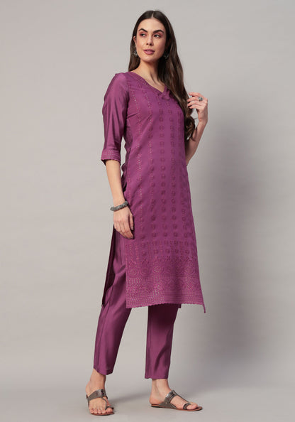 Women's Embroidered Silk Blend  Kurta Pyjama & Dupatta Set
