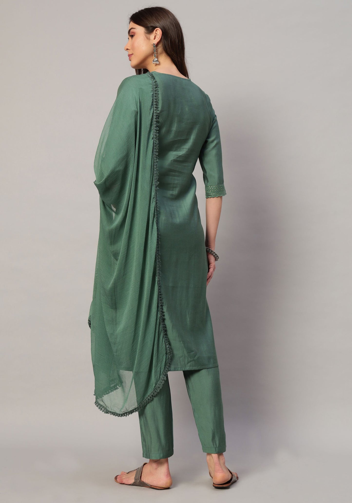 Women's Mustard Embroidered Silk Blend Kurta Pyjama & Dupatta Set