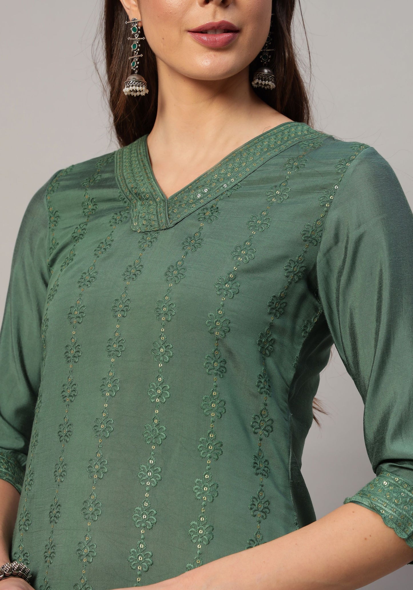 Women's Mustard Embroidered Silk Blend Kurta Pyjama & Dupatta Set