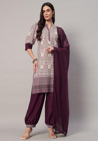 Women's  Embroidered Viscose  Kurta Dhoti Pant & Dupatta Set