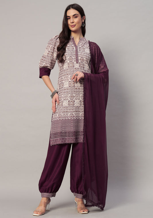 Women's  Embroidered Viscose  Kurta Dhoti Pant & Dupatta Set