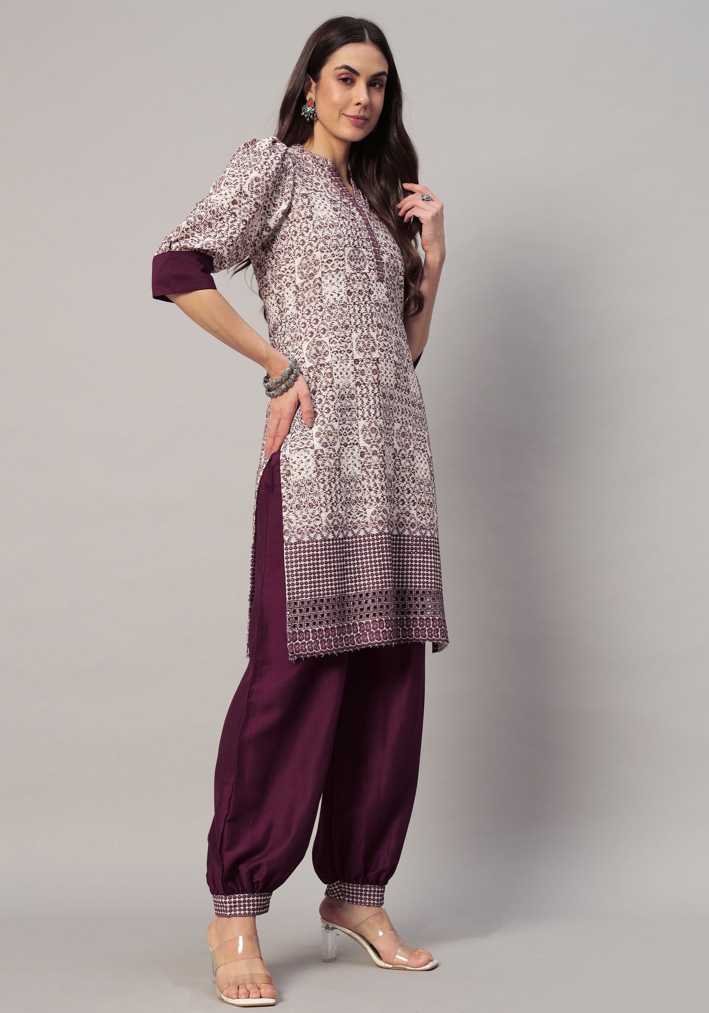 Women's  Embroidered Viscose  Kurta Dhoti Pant & Dupatta Set