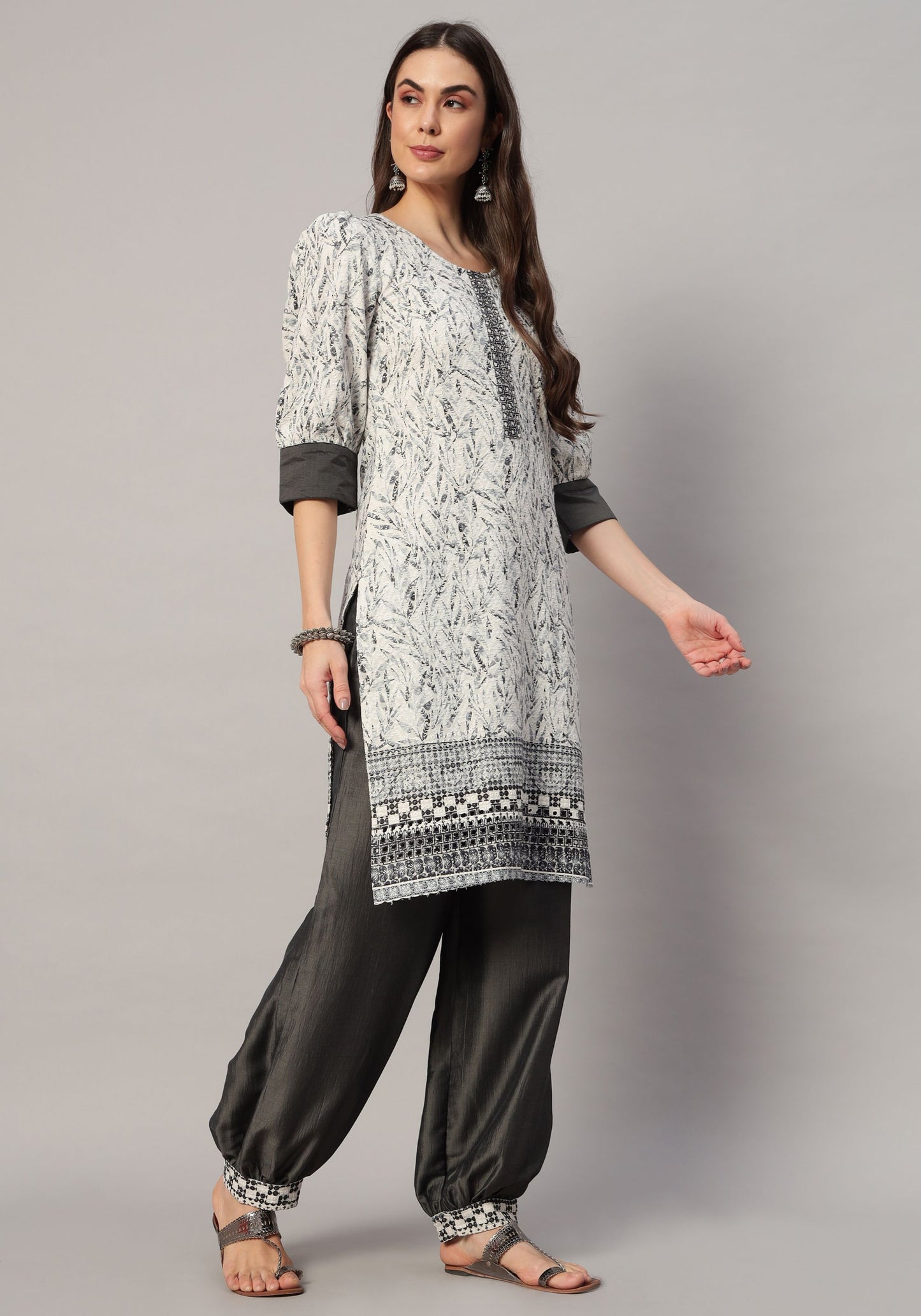 Women's  Embroidered Viscose  Kurta Dhoti Pant & Dupatta Set
