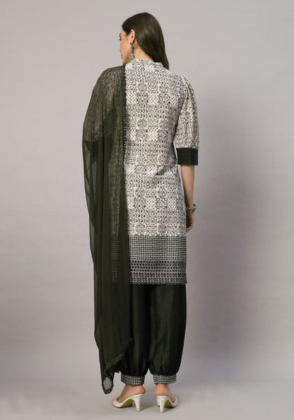 Women's  Embroidered Viscose  Kurta Dhoti Pant & Dupatta Set