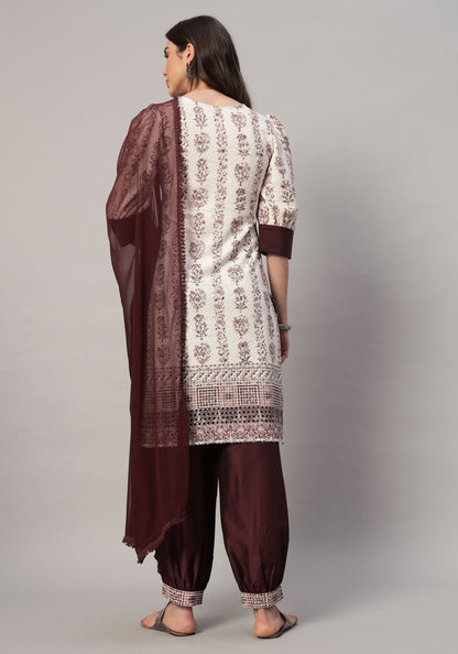 Women's  Embroidered Viscose  Kurta Dhoti Pant & Dupatta Set