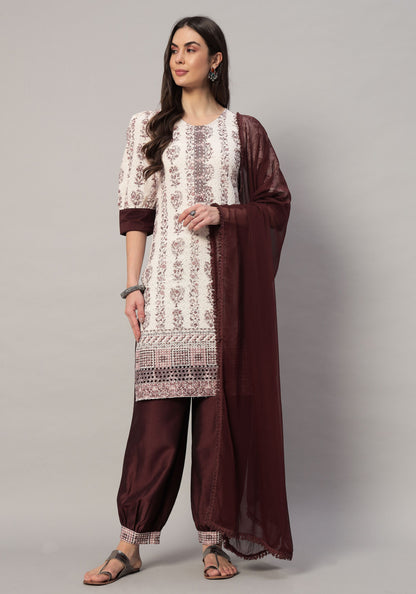 Women's  Embroidered Viscose  Kurta Dhoti Pant & Dupatta Set