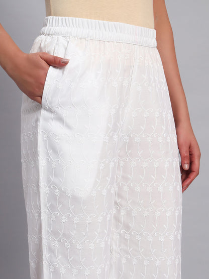 Women's Flower and Leaf Embroidered Chikankari Palazzo