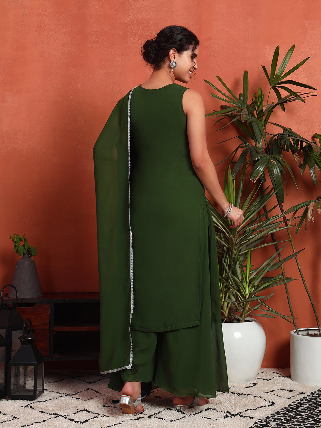 Women's Embroidered Georgette Kurta and Palazzo Set