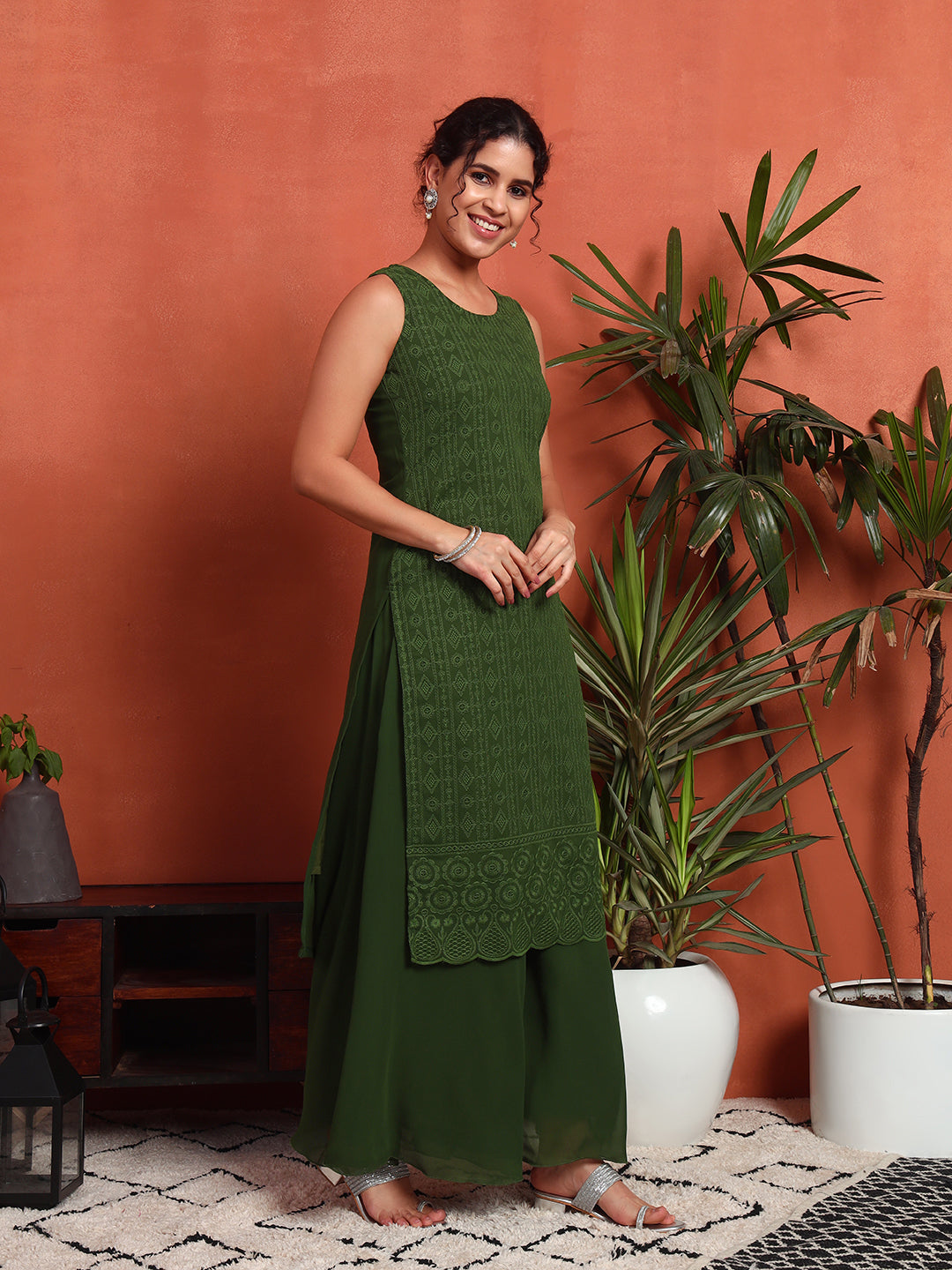 Women's Embroidered Georgette Kurta and Palazzo Set