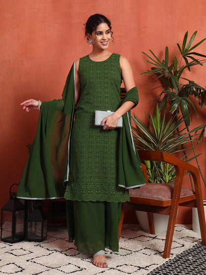 Women's Embroidered Georgette Kurta and Palazzo Set