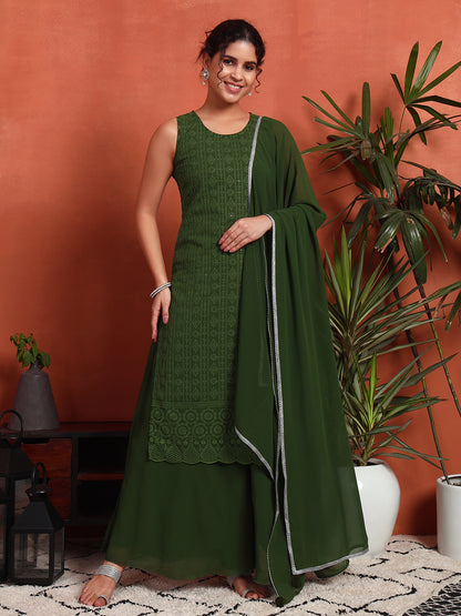 Women's Embroidered Georgette Kurta and Palazzo Set
