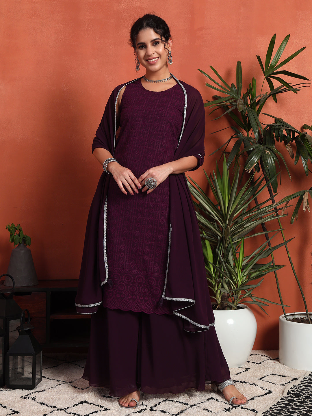Women's Embroidered Georgette Kurta and Palazzo Set