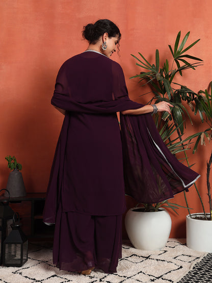 Women's Embroidered Georgette Kurta and Palazzo Set