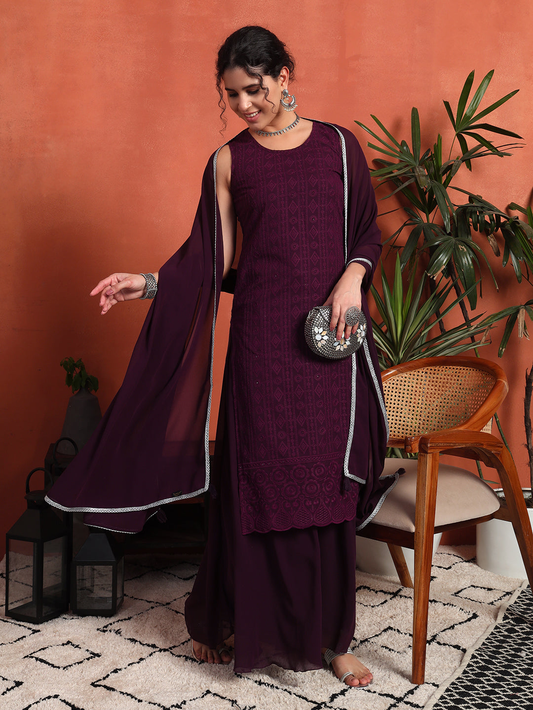 Women's Embroidered Georgette Kurta and Palazzo Set