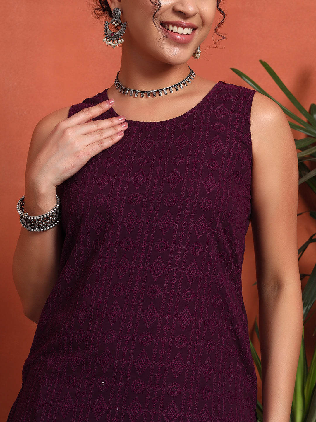 Women's Embroidered Georgette Kurta and Palazzo Set