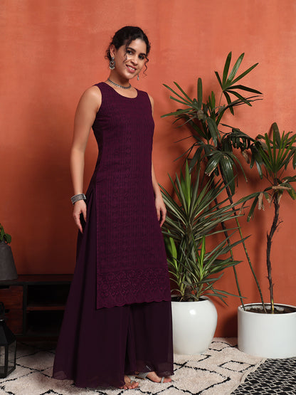 Women's Embroidered Georgette Kurta and Palazzo Set