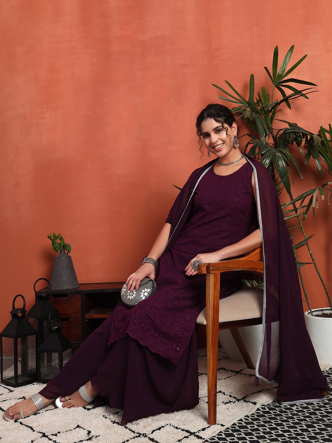 Women's Embroidered Georgette Kurta and Palazzo Set