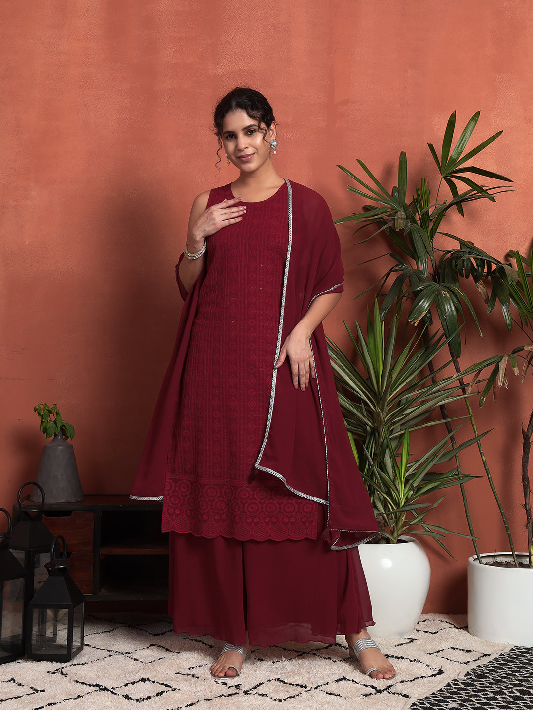 Women's Embroidered Georgette Kurta and Palazzo Set