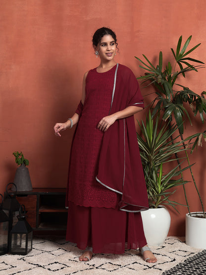 Women's Embroidered Georgette Kurta and Palazzo Set