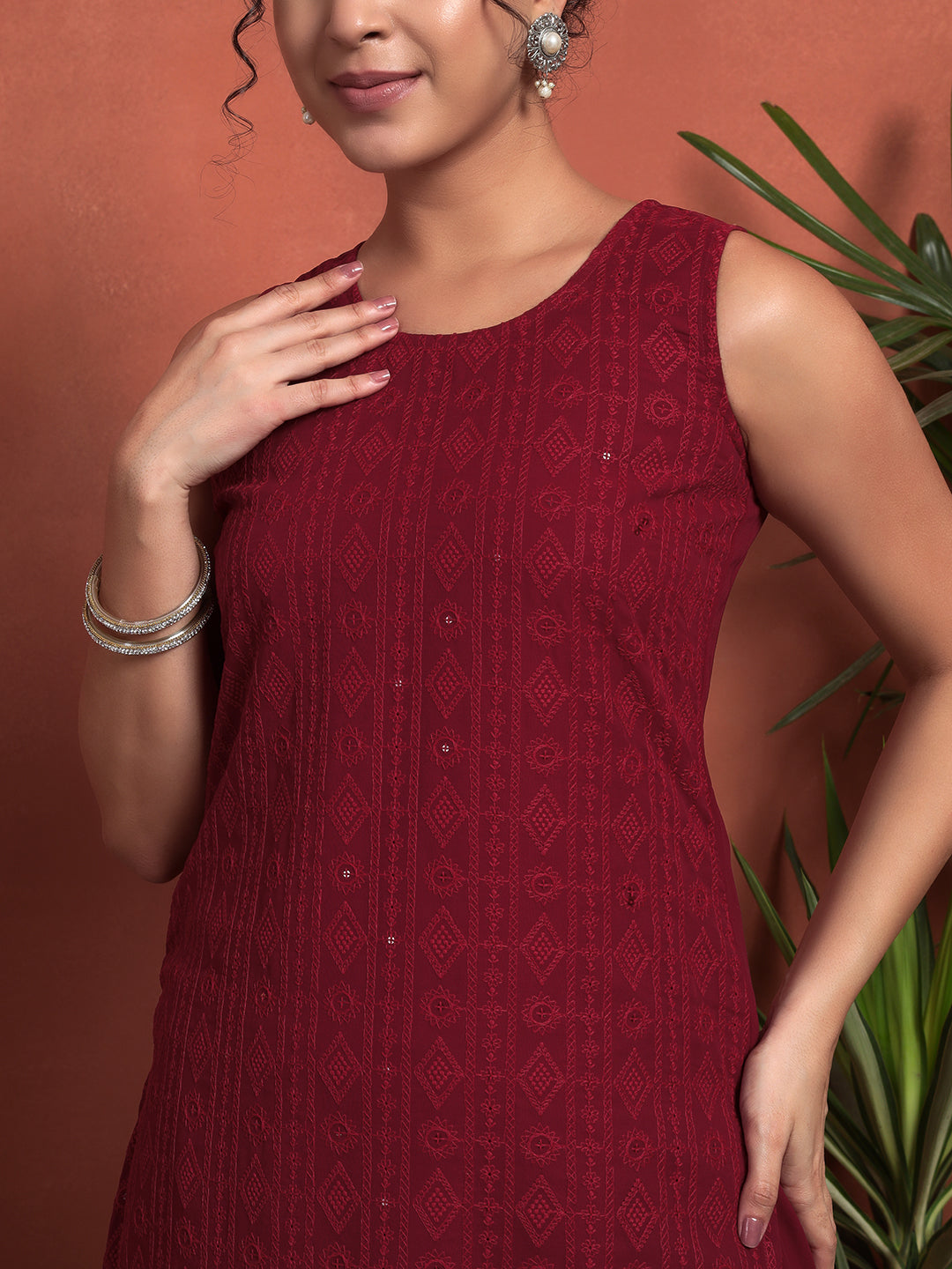 Women's Embroidered Georgette Kurta and Palazzo Set