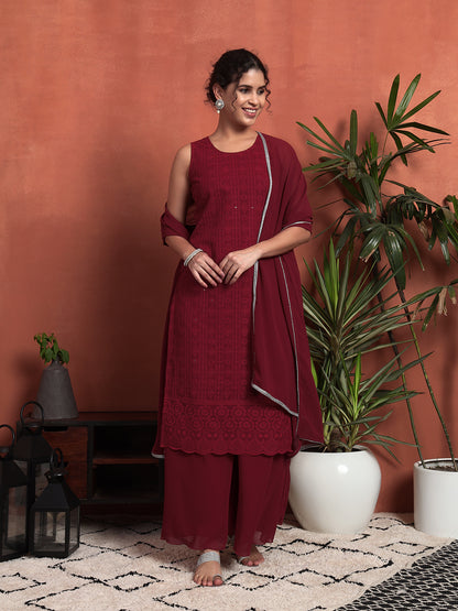 Women's Embroidered Georgette Kurta and Palazzo Set