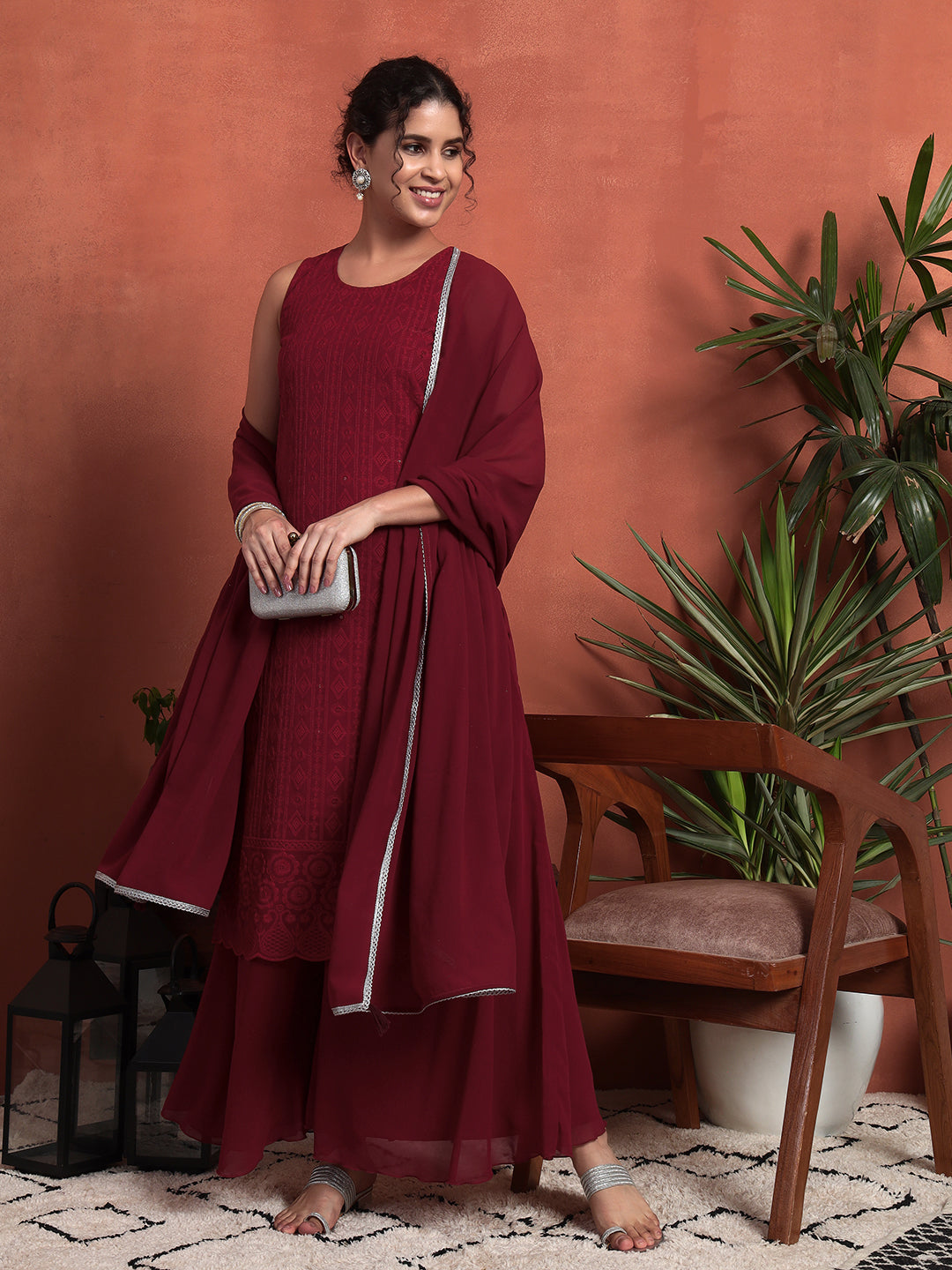 Women's Embroidered Georgette Kurta and Palazzo Set