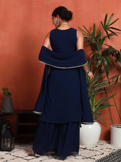 Women's Embroidered Georgette Kurta and Palazzo Set