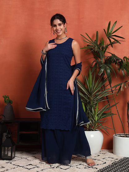 Women's Embroidered Georgette Kurta and Palazzo Set