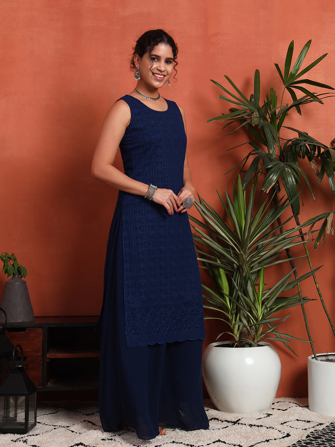 Women's Embroidered Georgette Kurta and Palazzo Set