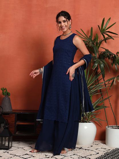 Women's Embroidered Georgette Kurta and Palazzo Set